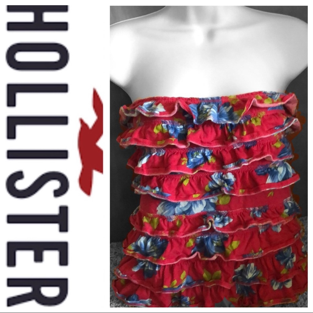 🚫SOLD🚫 Hollister Red Floral Tube Top ❤️💙🦋 - Picture 3 of 9
